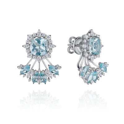 Серьги-пусеты с аквамаринами и бриллиантами