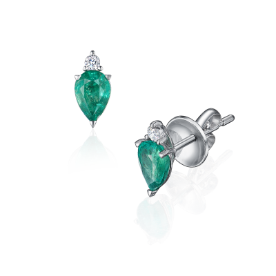 E15-FD-003-6 Серьги (750) (2 Бр Кр-57 0,095Ct 3/5А ,2 Изумруд (О) облагороженный Груша 7,00*5,00 1,390Ct 3/3Б) ШК: 2000000010618