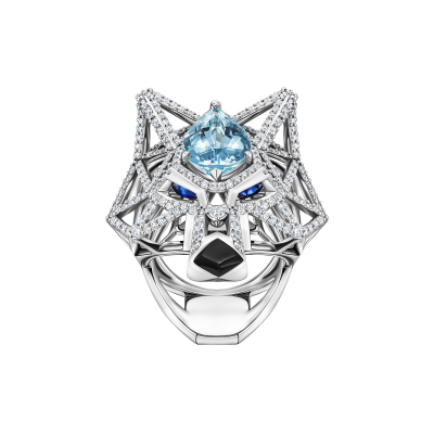 Кольцо с аквамарином, сапфирами, бриллиантами и агатом