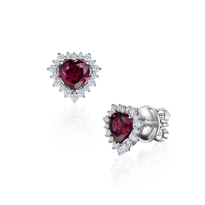 Серьги-пусеты с родолитами и бриллиантами