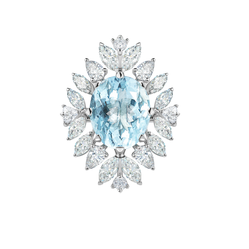 Кольцо с аквамарином и бриллиантами