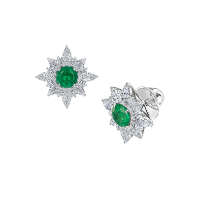 E20-FD-003-6 Серьги (750) (2 Изумруд (О) облагороженный Круг 6.0 (0,75-0,99) 3/Г2 1.740ct, 8 Бр Г-56 4.05*2.5 (15-10) 3/4А 0.76) ШК: 3000000001004