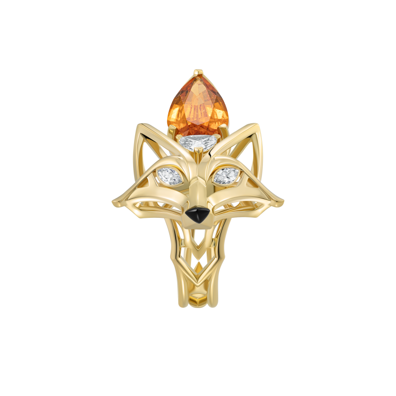 Кольцо с гранатом спессартин, бриллиантами и агатом