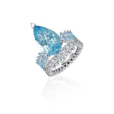 Кольцо с аквамаринами и бриллиантами