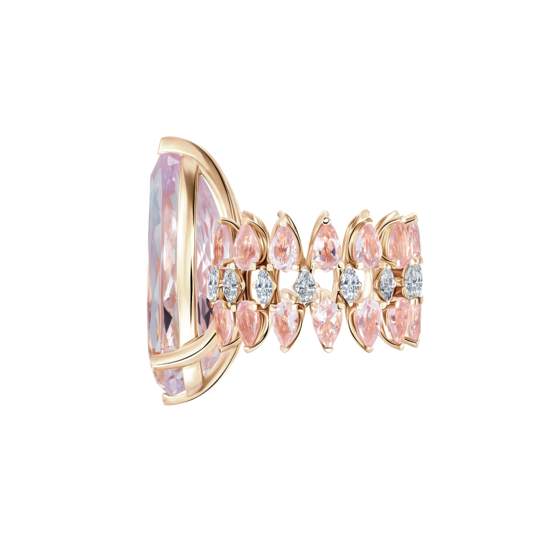 Кольцо с кунцитом, морганитами и бриллиантами