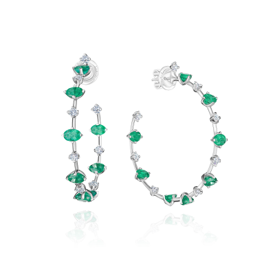 E25-FD-003-6 Серьги (750) (16 Бр Кр-57 1,670Ct 3/5А ,16 Изумруд Овал 6,00*4,00 7,890Ct 3/3Б) ШК: 2000000019031