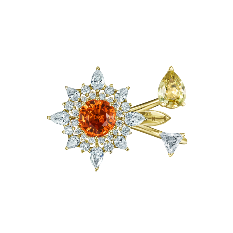 Кольцо с гранатом, сапфиром и бриллиантами