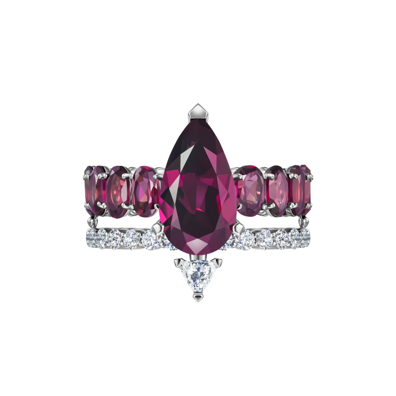 Кольцо с родолитами и бриллиантами