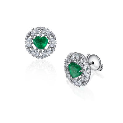 Серьги-пусеты с изумрудами и бриллиантами